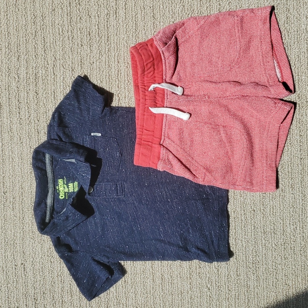 Set of collared shirt and shorts